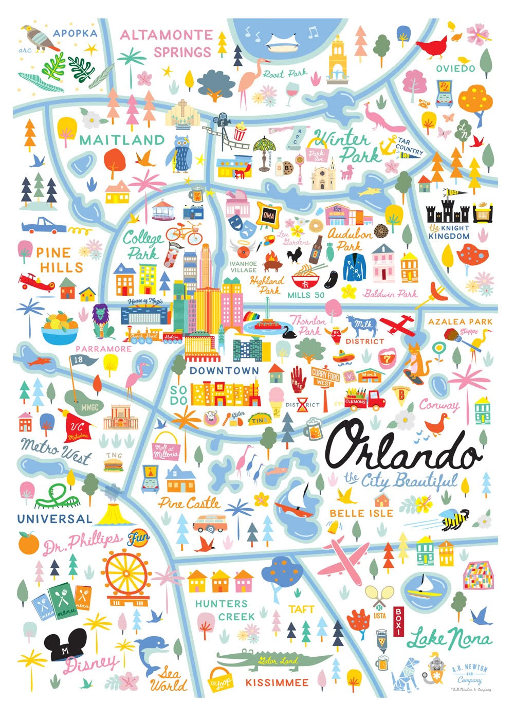 A cute map of Orlando by an artist