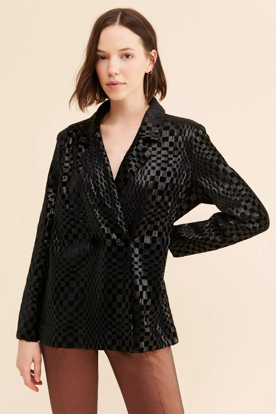 Daisy Street Checkerboard Sequin Blazer