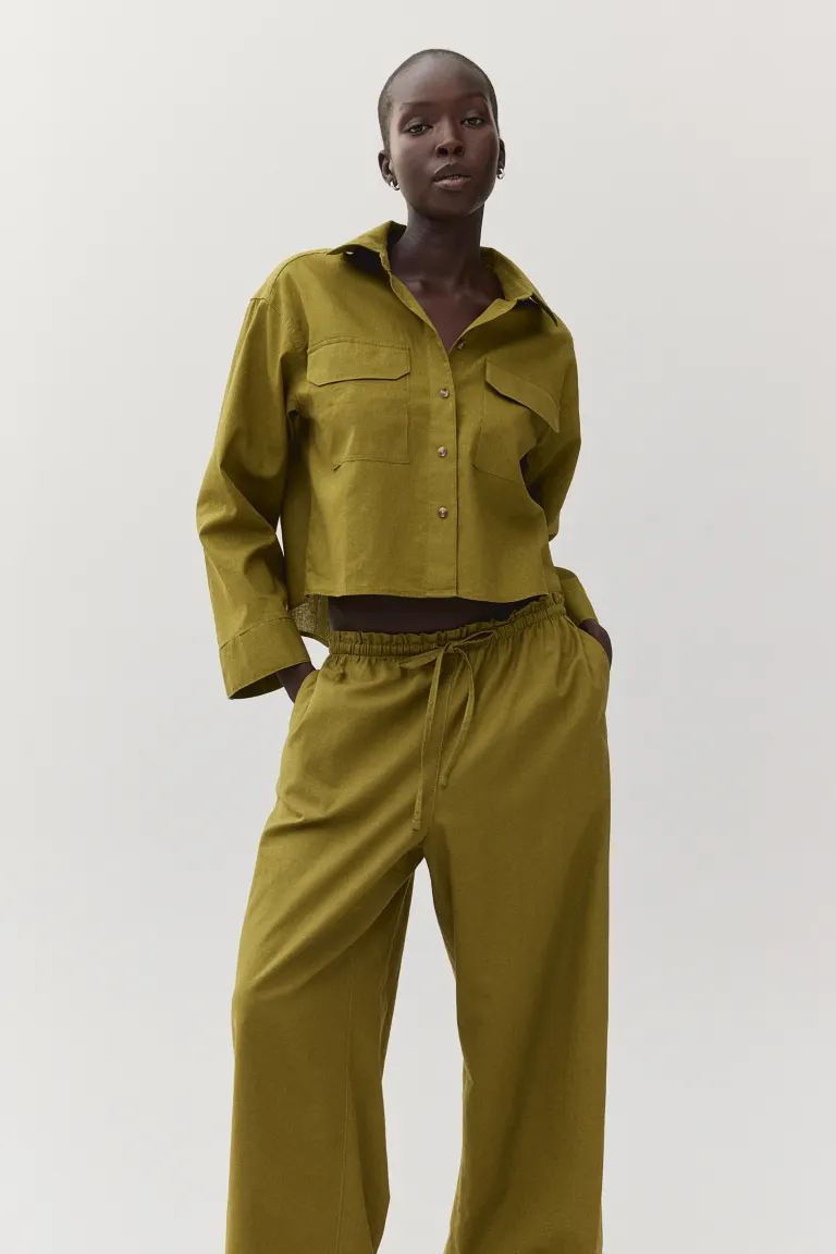 H&M Wide-leg Linen-blend Pants