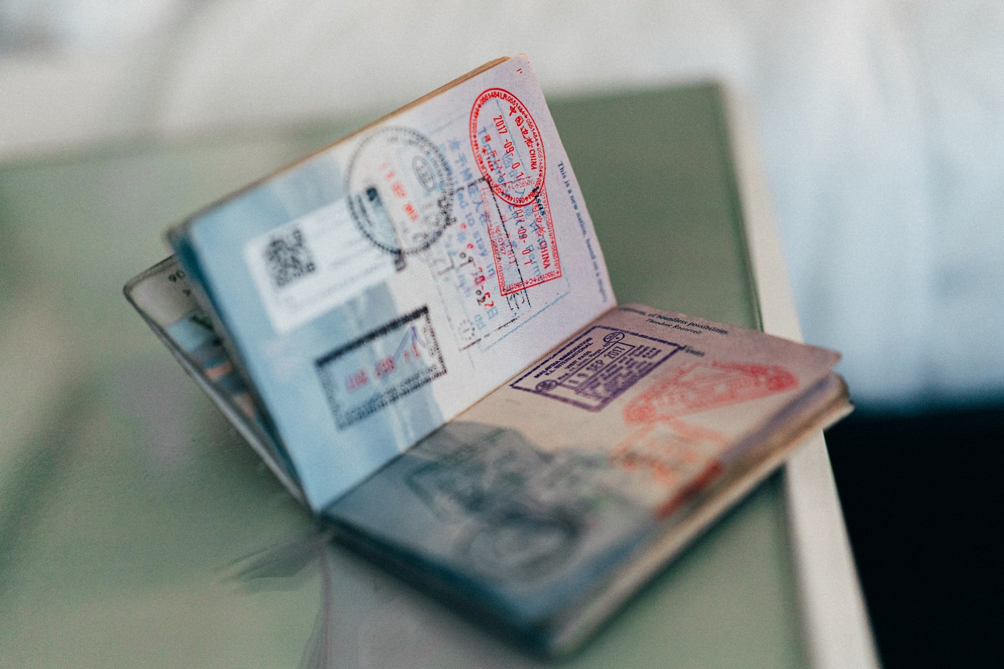 united states open passport with stamps