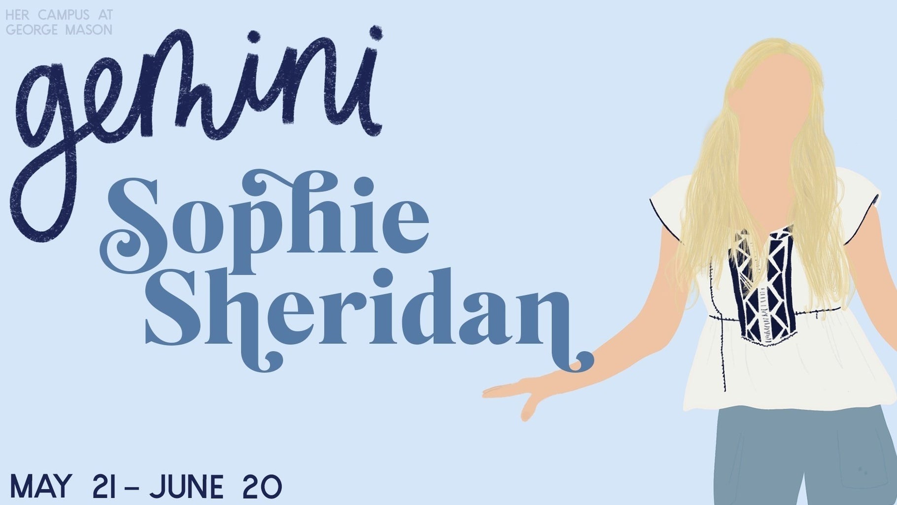 drawing of Sophie Sheridan on a blue background