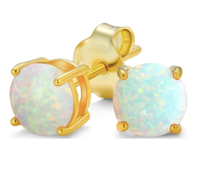 Bling Jewelry Opal Round Solitaire Stud Earrings