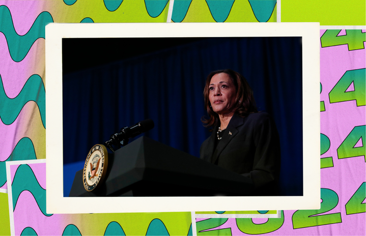 KALAMAZOO, MICHIGAN - JULY 17: US Vice President Kamala Harris makes remarks before a moderated conversation with former Trump administration national security official Olivia Troye and former Republican voter Amanda Stratton on July 17, 2024 in Kalamazoo, Michigan. Harris\' visit, following the attempted assassination of former President Trump, makes this her fourth trip to Michigan this year and seventh visit since taking office.