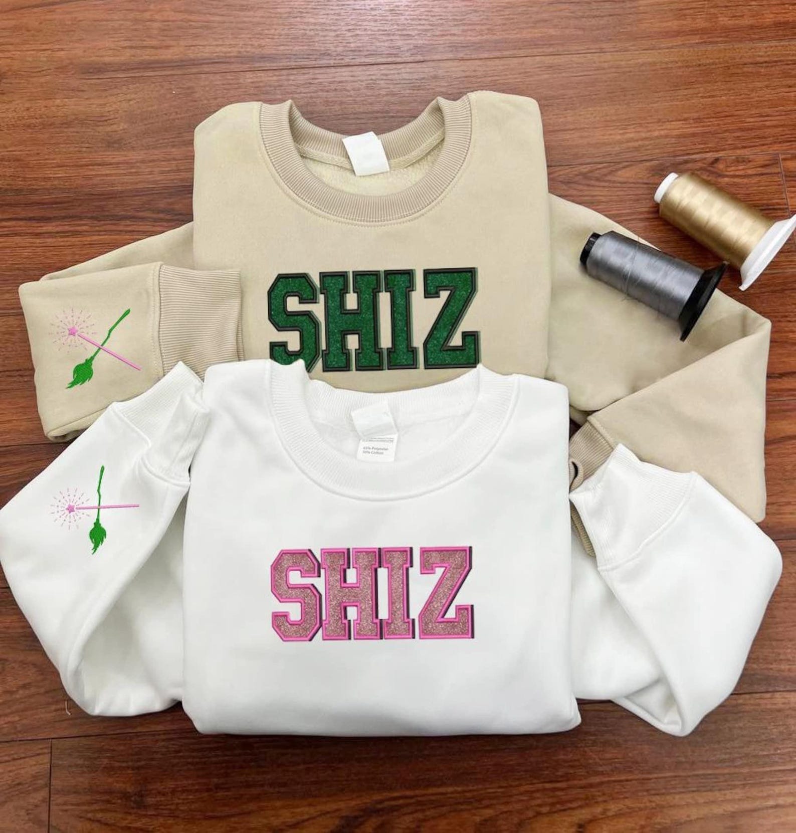 TNshopByTam Shiz Elphaba Glinda Glitter Embroidered Sweatshirt