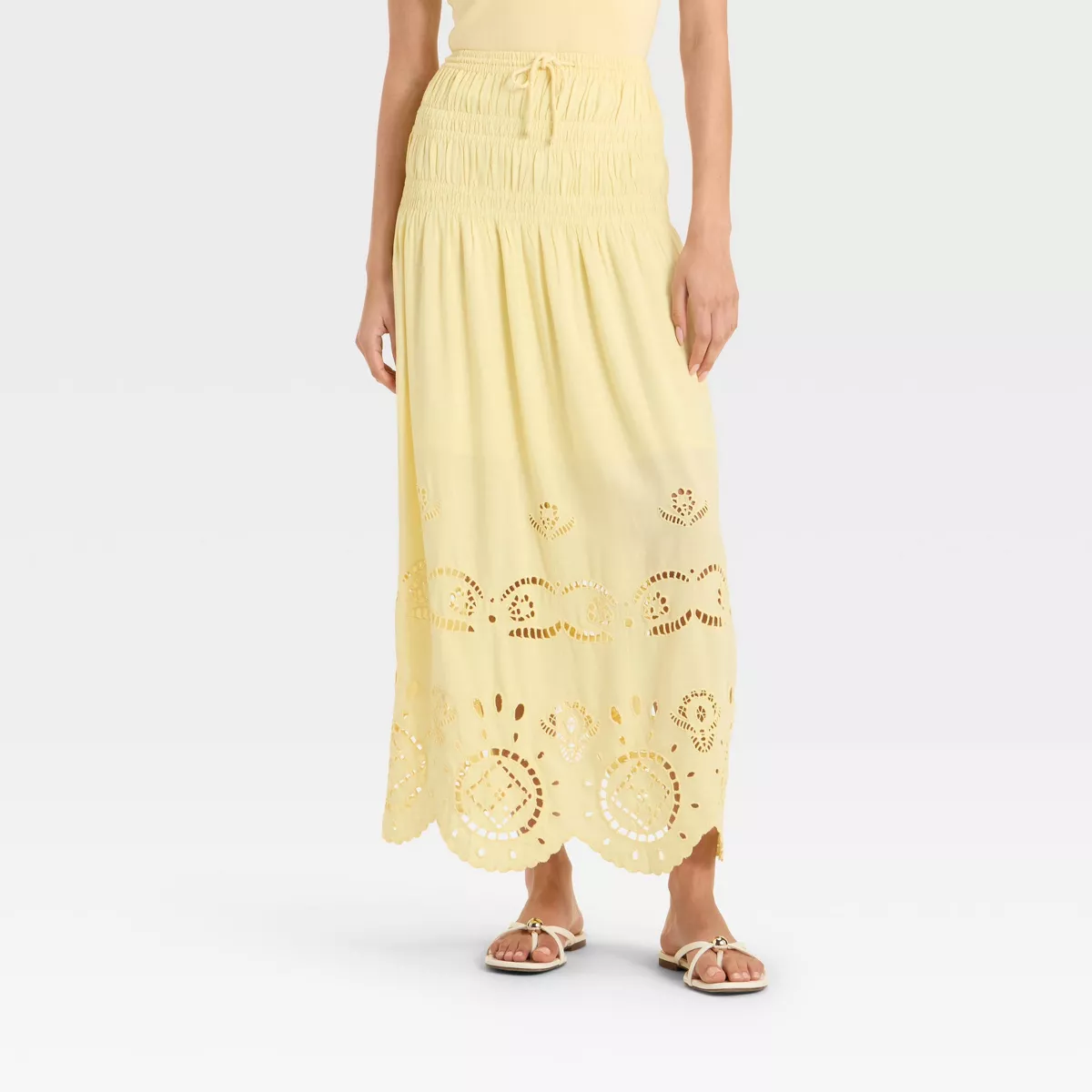 Future Collective Embroidered Butter Yellow Skirt