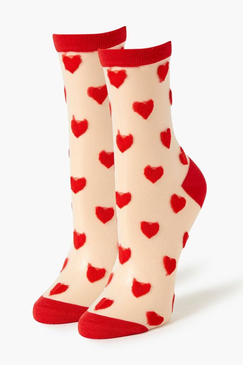 Sheer Heart Print Crew Socks