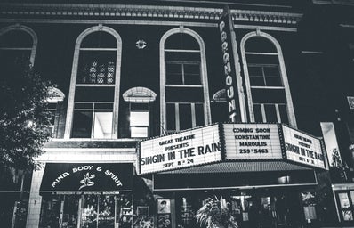 black and white photo of a movie theatre