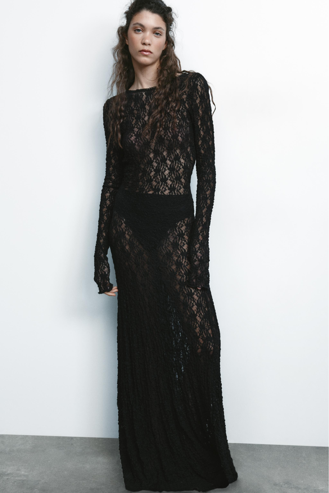 Zara Long Lace Dress Black