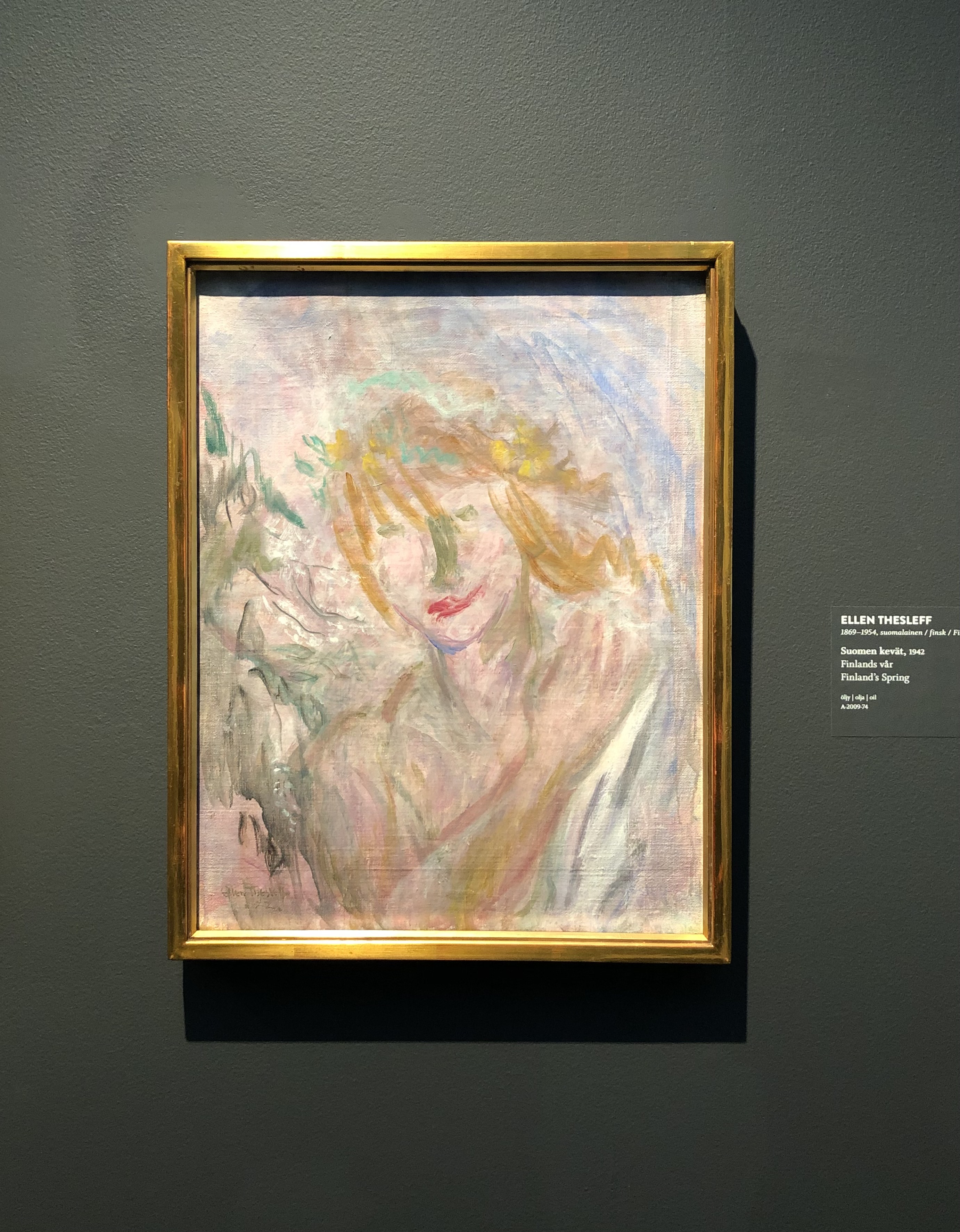 Colorful abstract painting of a girl during Finnish spring time.