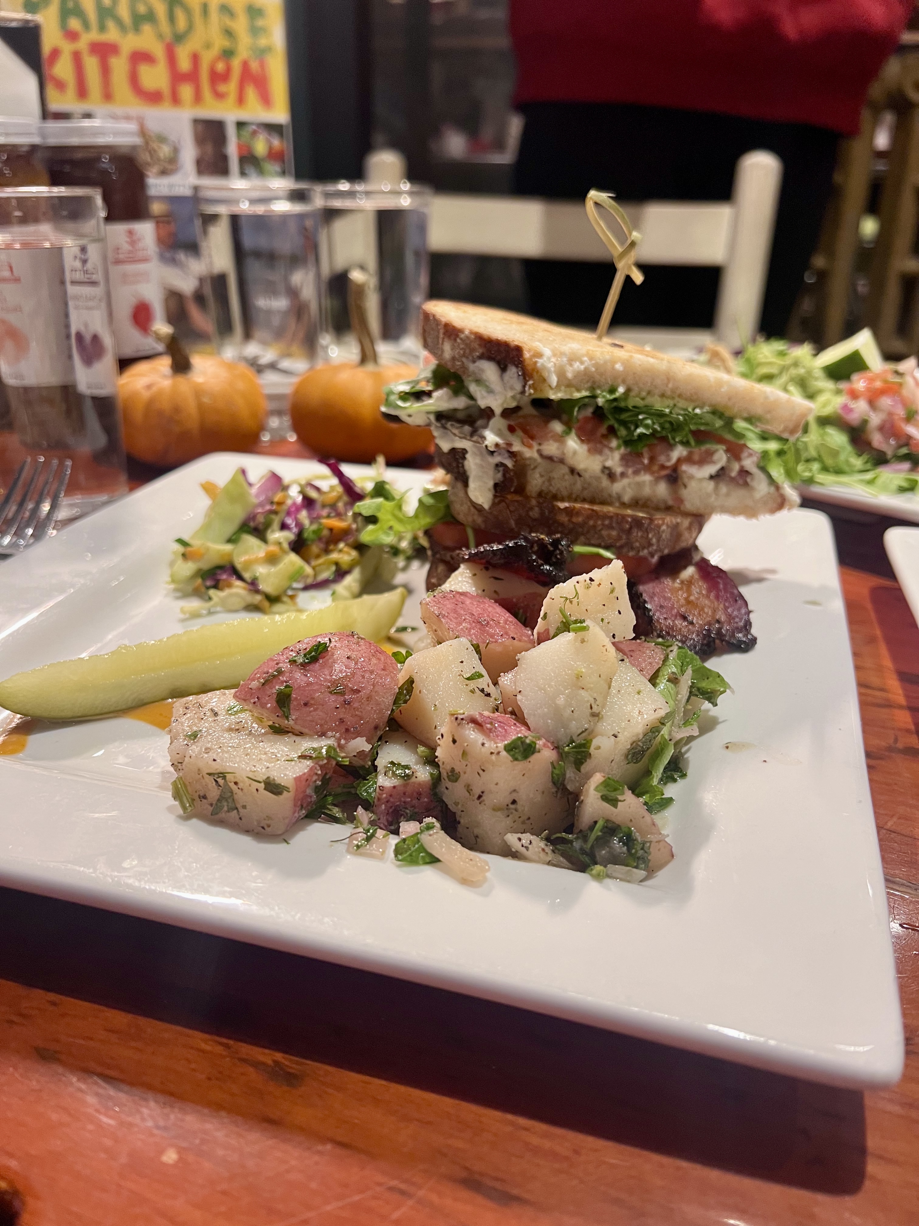 Farm\'s famous bacon, lettuce, and tomato sandwich