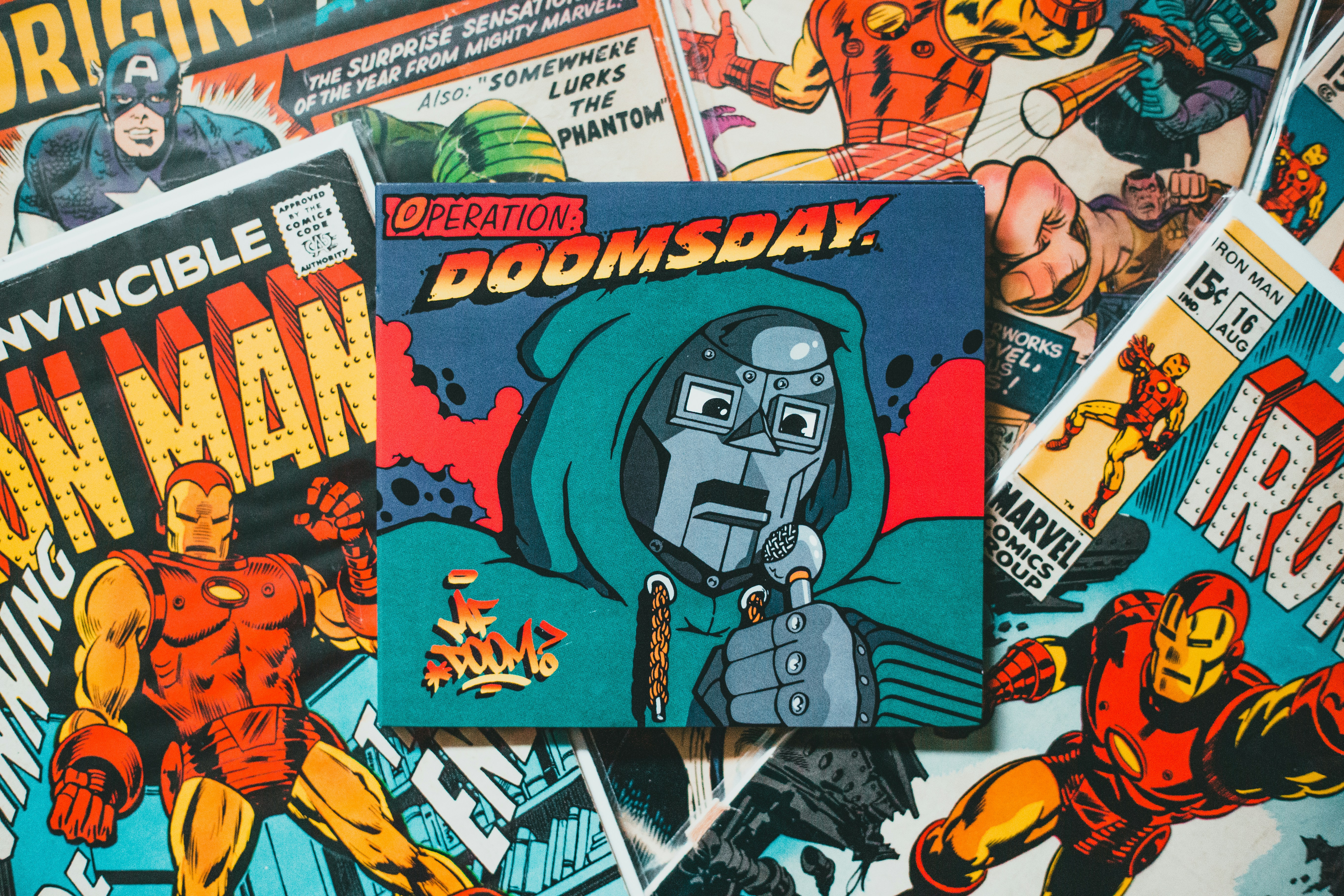 Doomsday and Iron Man Marvel Comic Collage