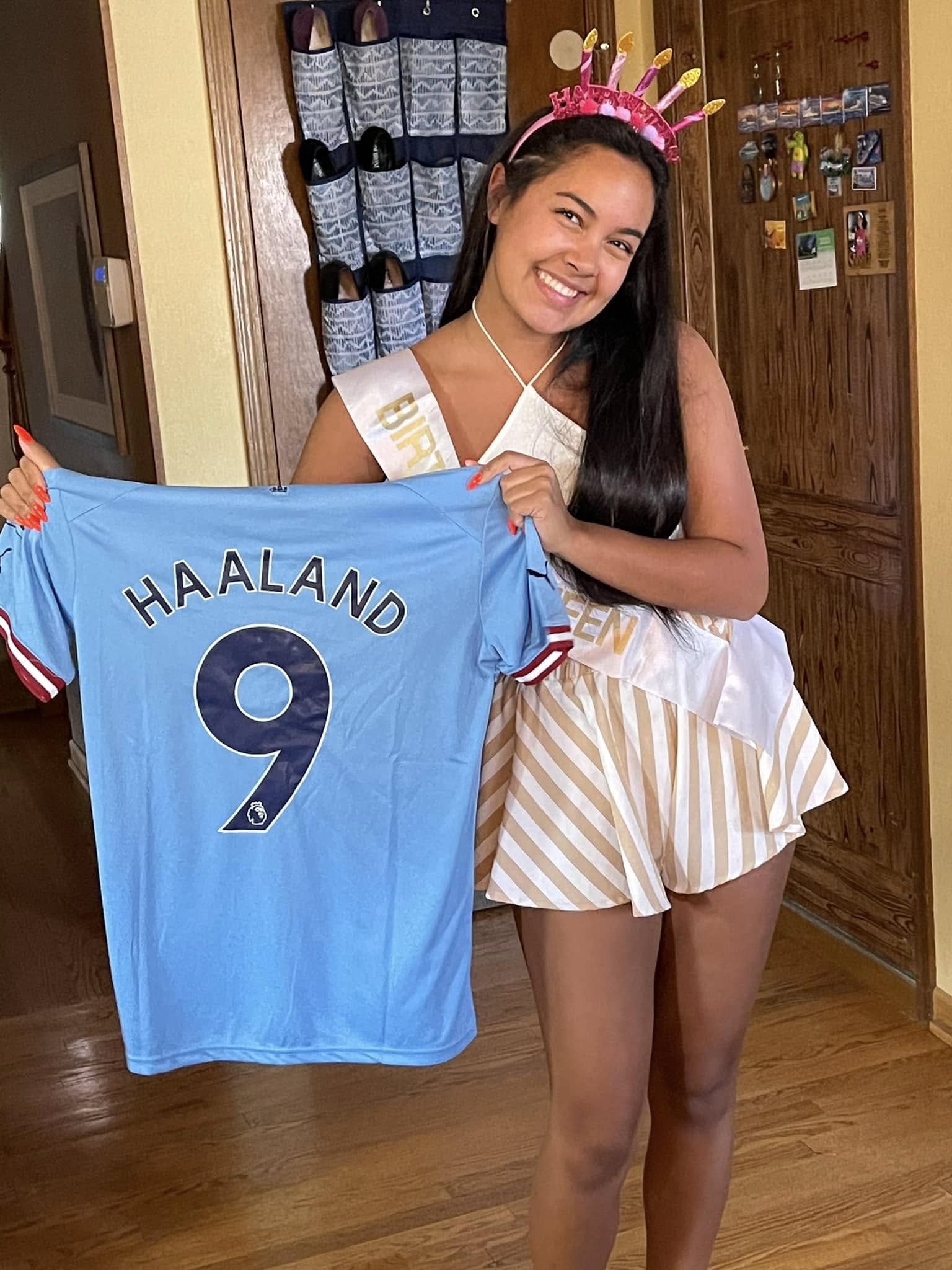 Photo of me receiving Man City merch on my 18th birthday