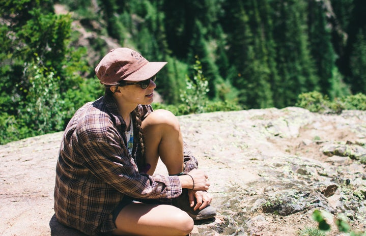 girl colorado travel hiking trees nature hat sunglasses