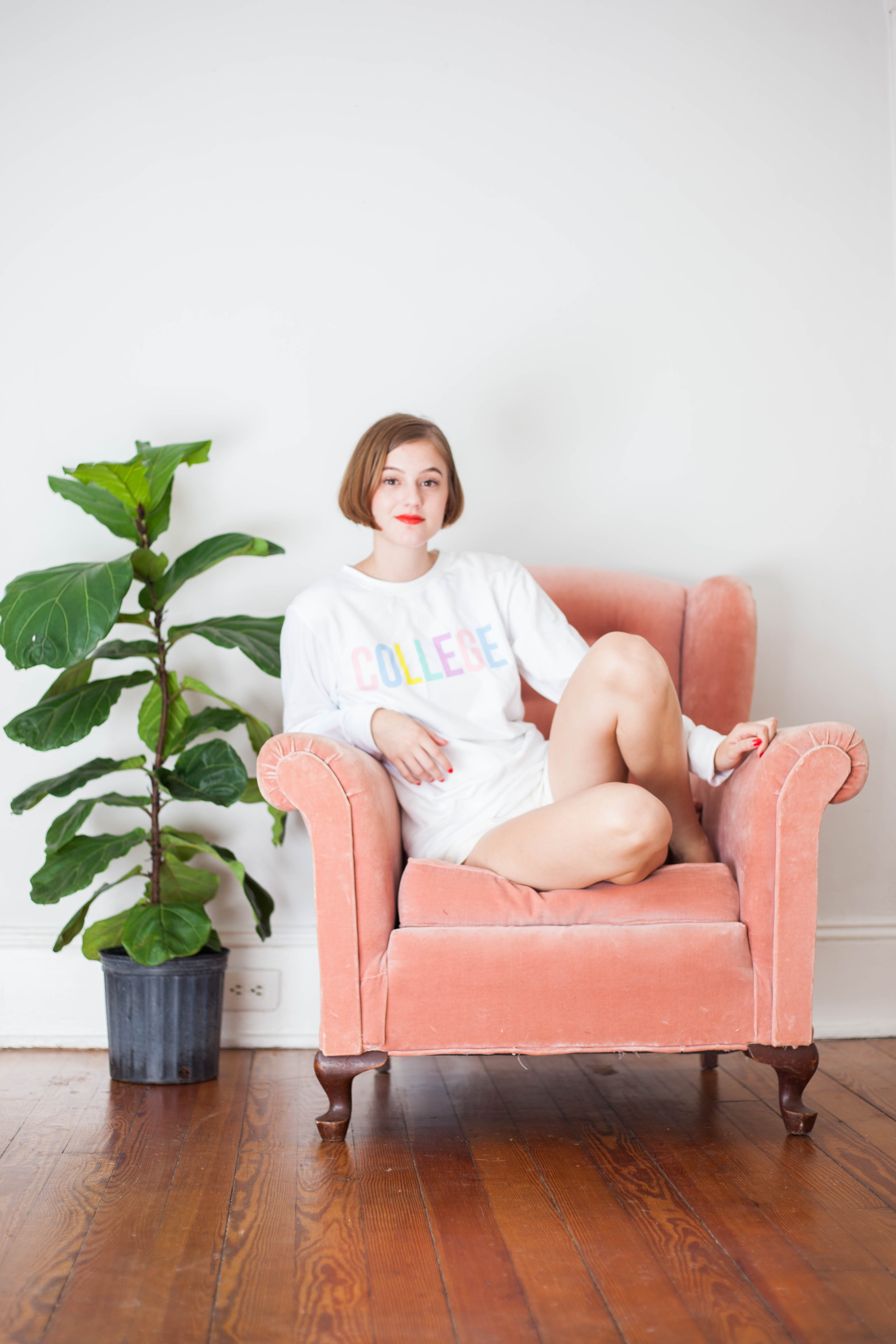 college sweatshirt girl smiling