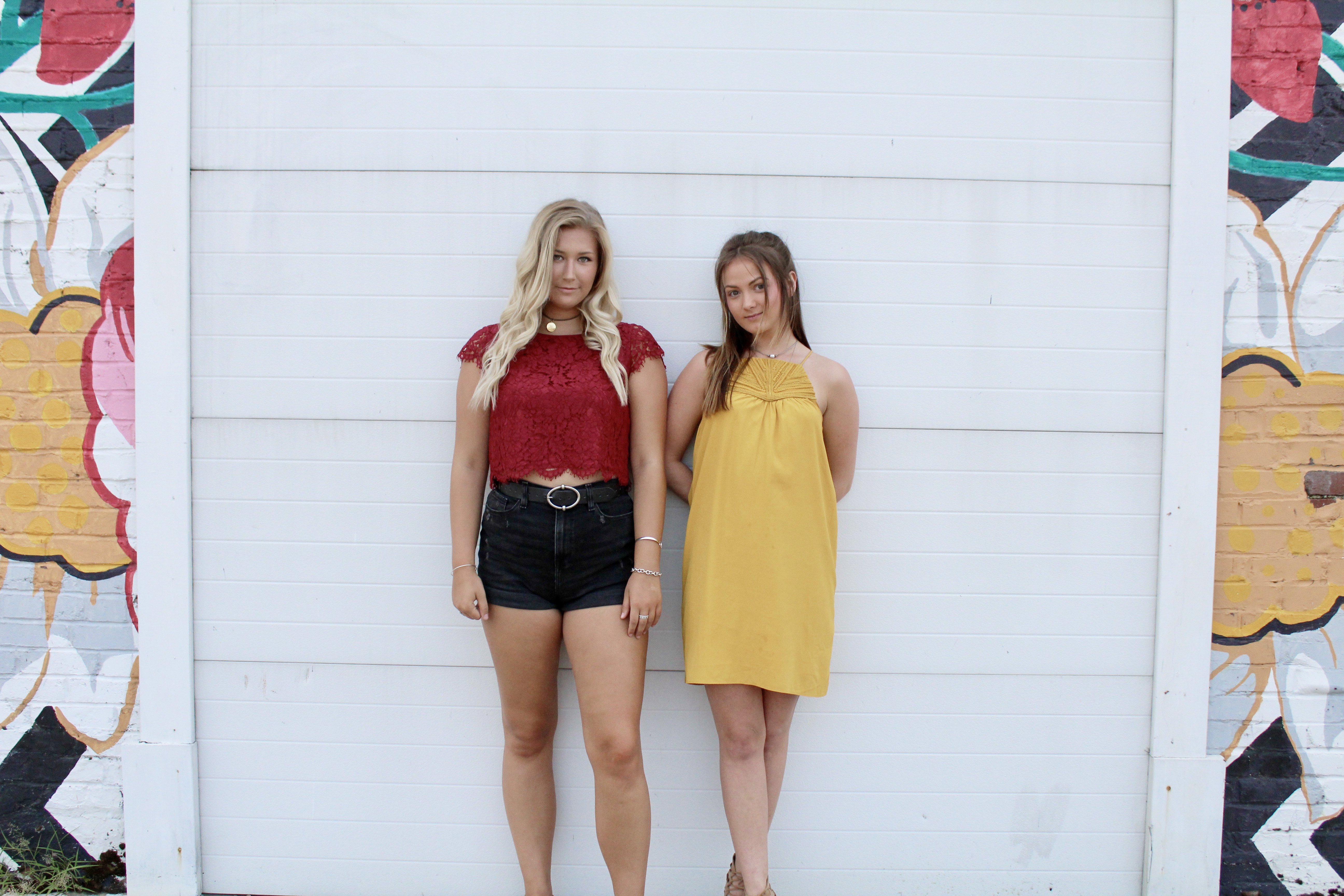 two girls serious blonde and brunette