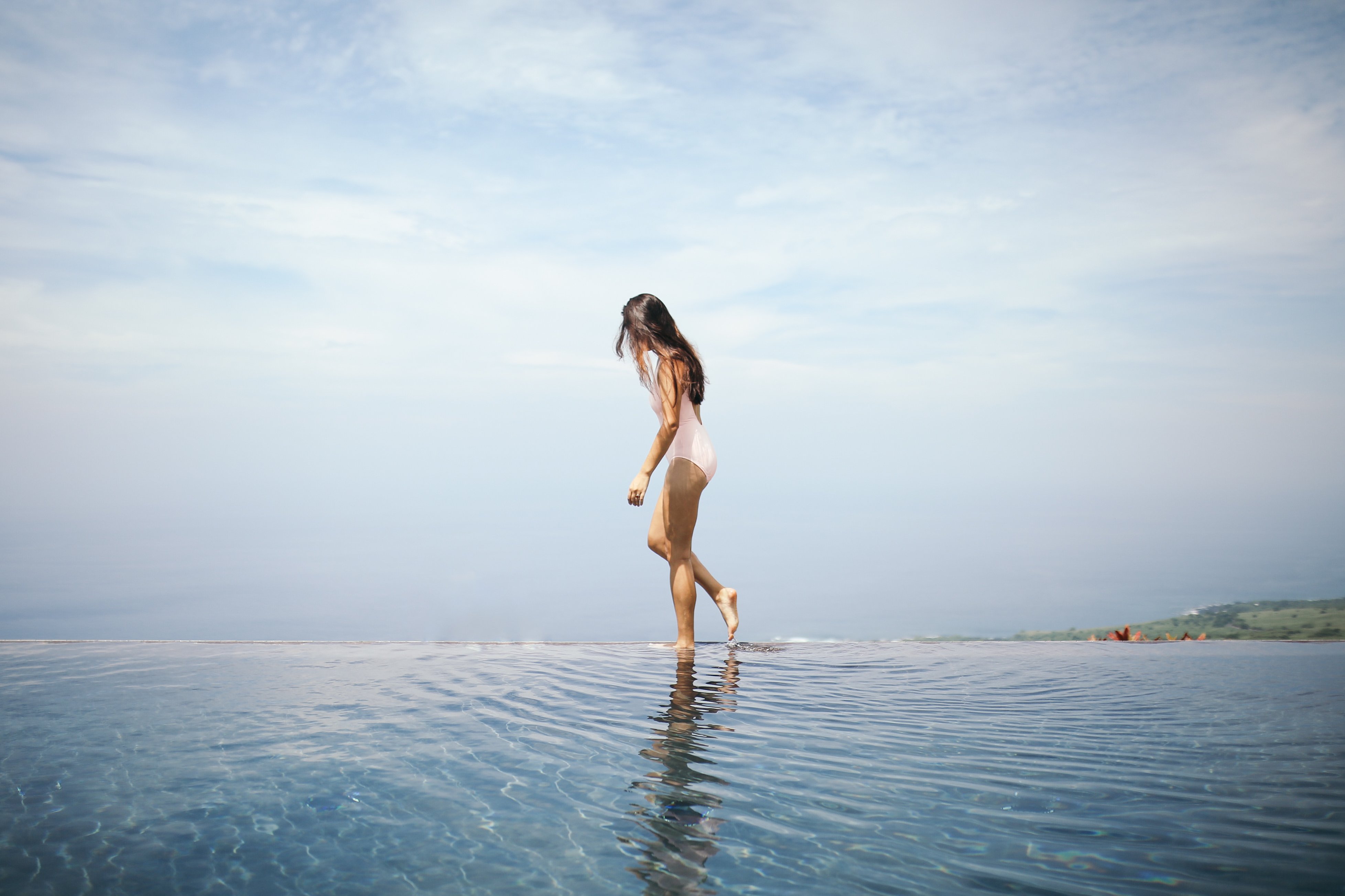 summer girl hawaii swimsuit walking water cool high res version