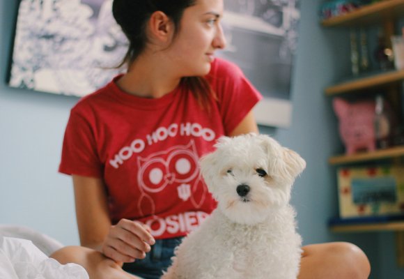 Girl In Iu Hoosiers Shirt With Dog