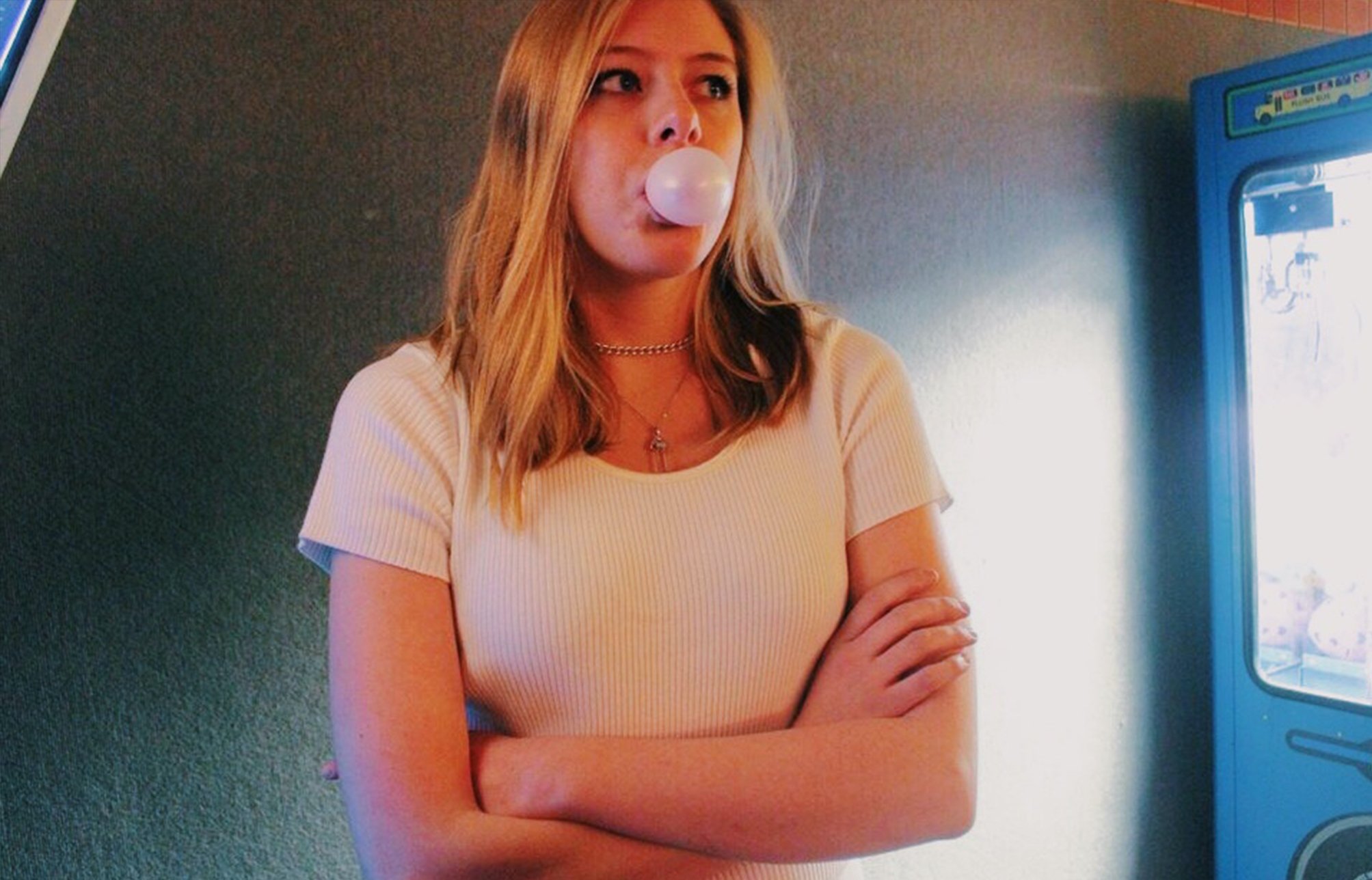 Anna Schultz-Girl Blowing Bubble In Arcade