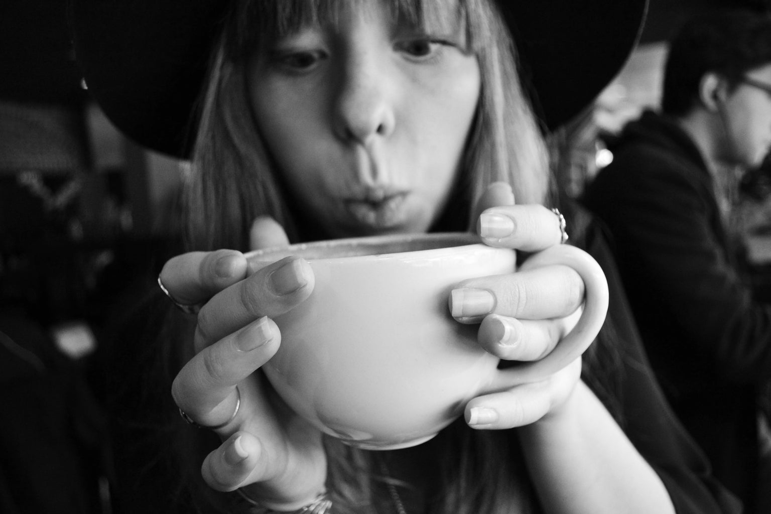 Girl With Coffee Mug Black And White