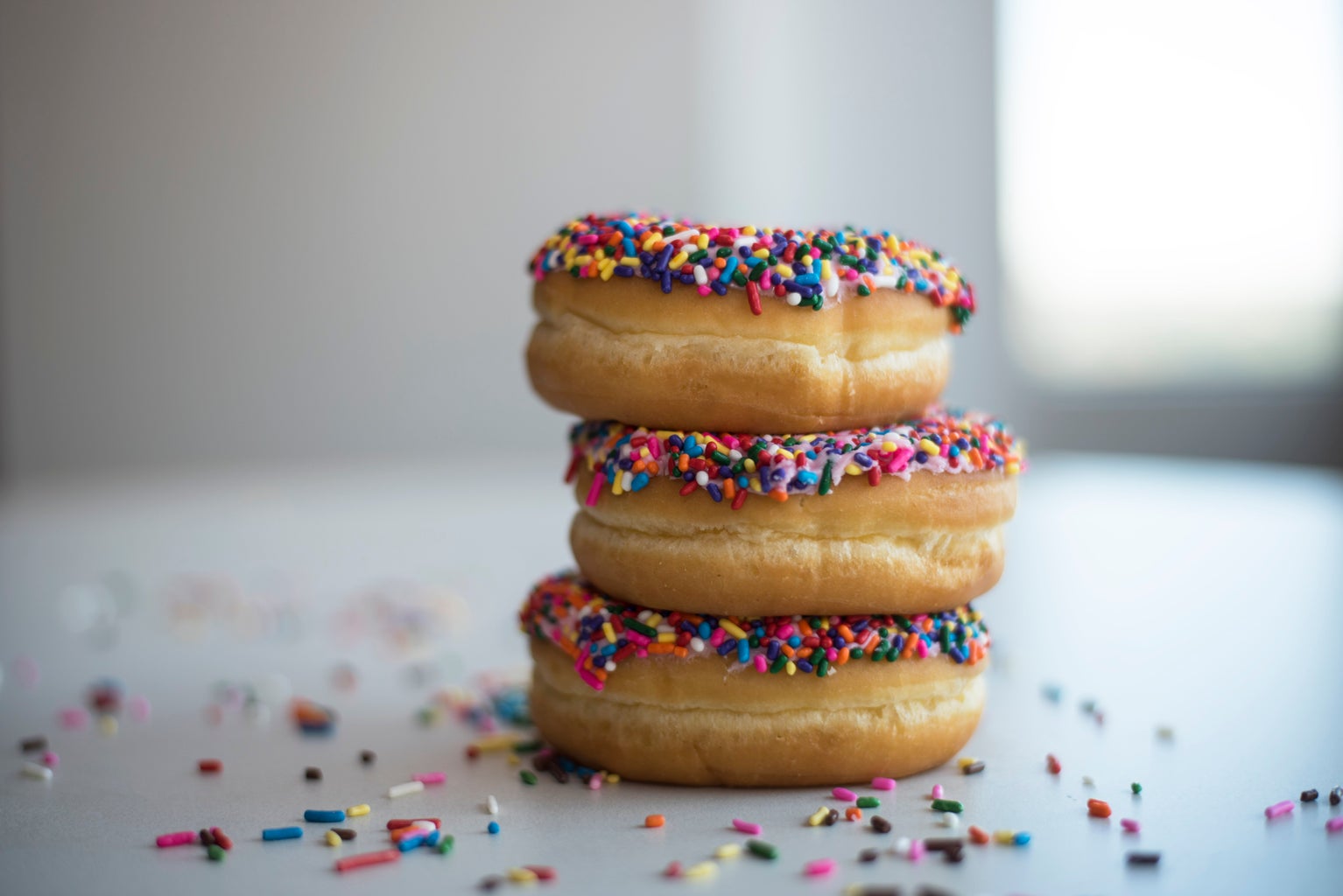 Rainbow Sprinkle Donuts Stacked