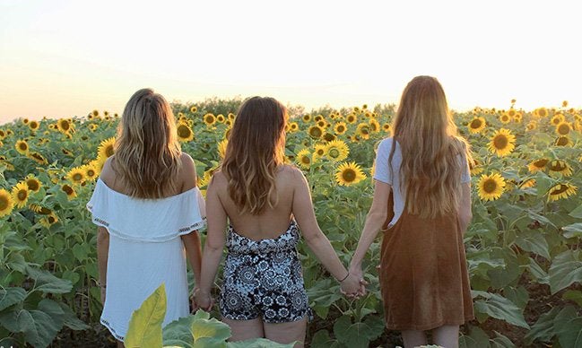 Maria Scheller-Friends Backs Hair Holding Hands Sunflowers Summer