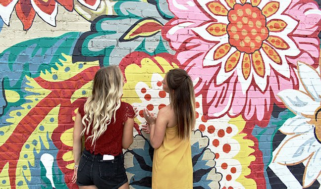 Maria Scheller-Two Girls Friends Long Hair Blonde And Burnette Flower Mural