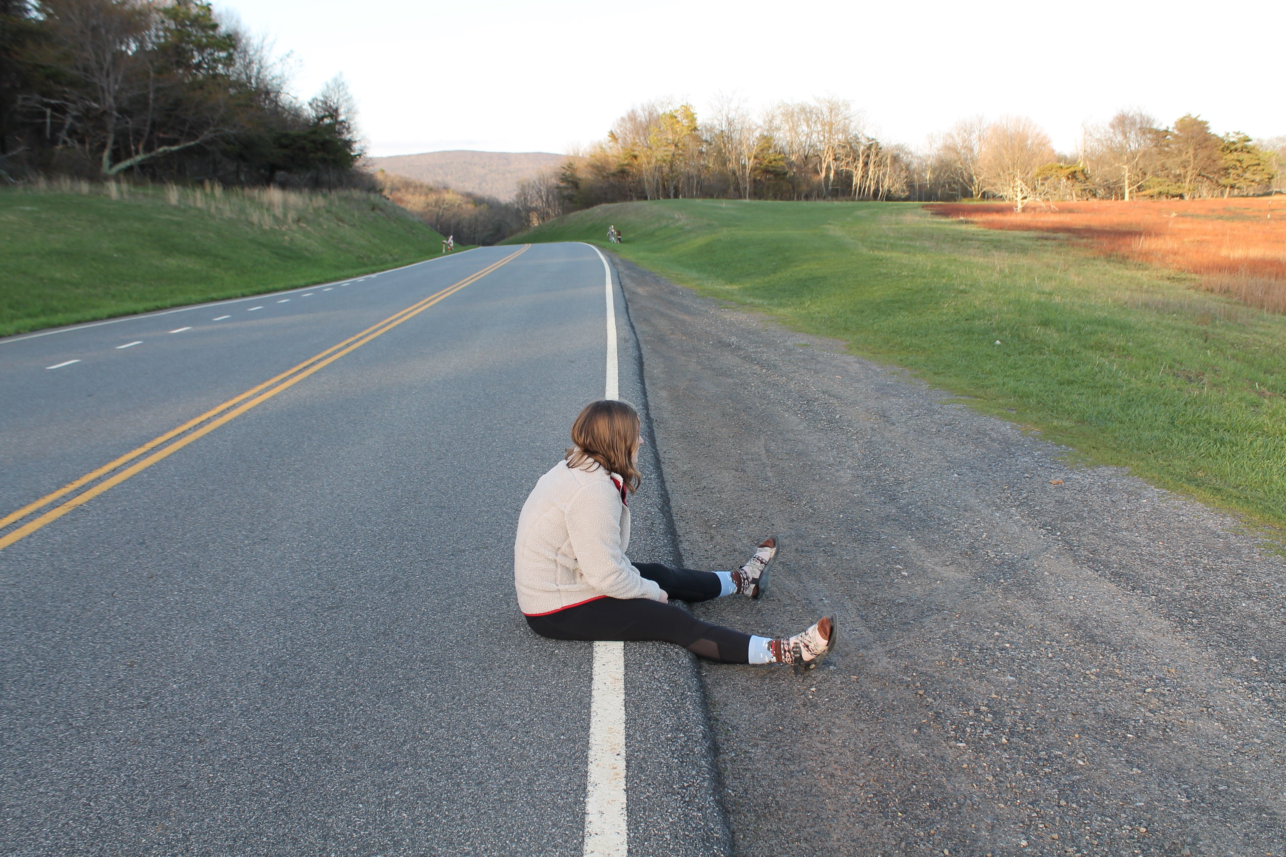 Girl Sitting Road Roadtrip Fun Summer Adventure Original