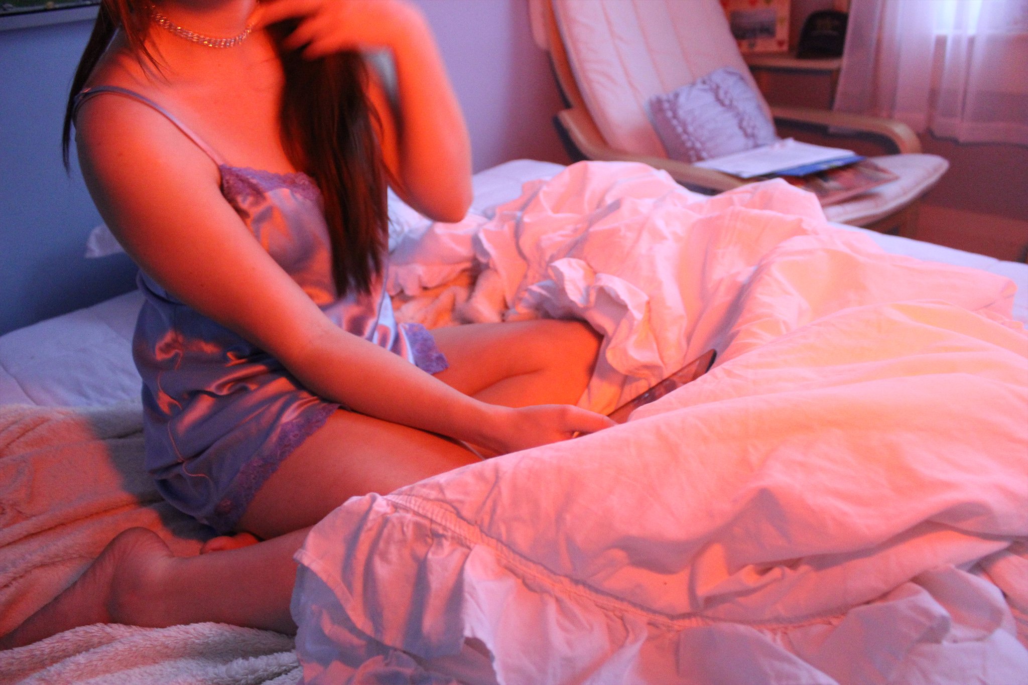 Anna Schultz-In Bed Silk Slip And Ipad