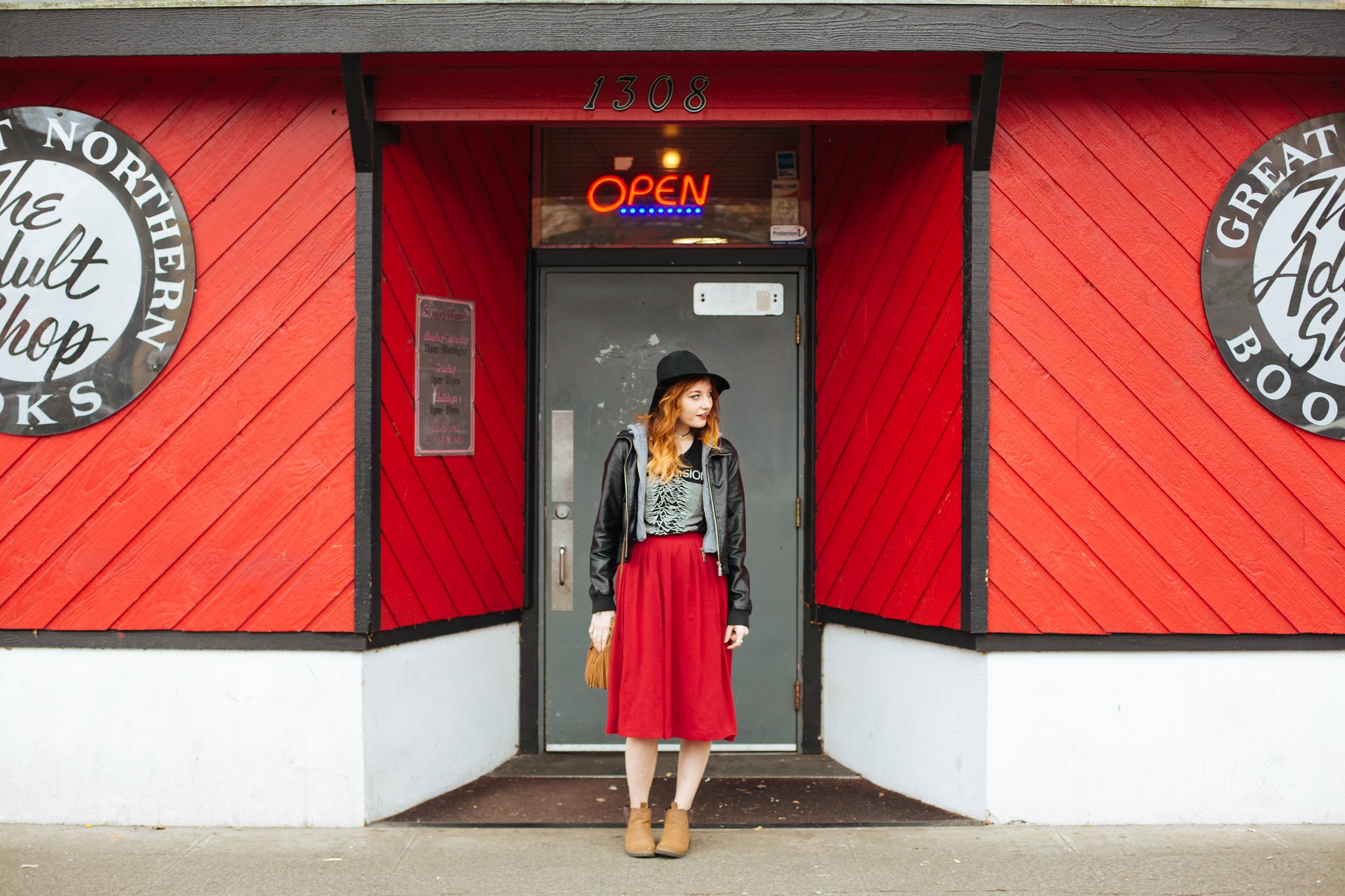 Red Building Band Tee And Red Skirt