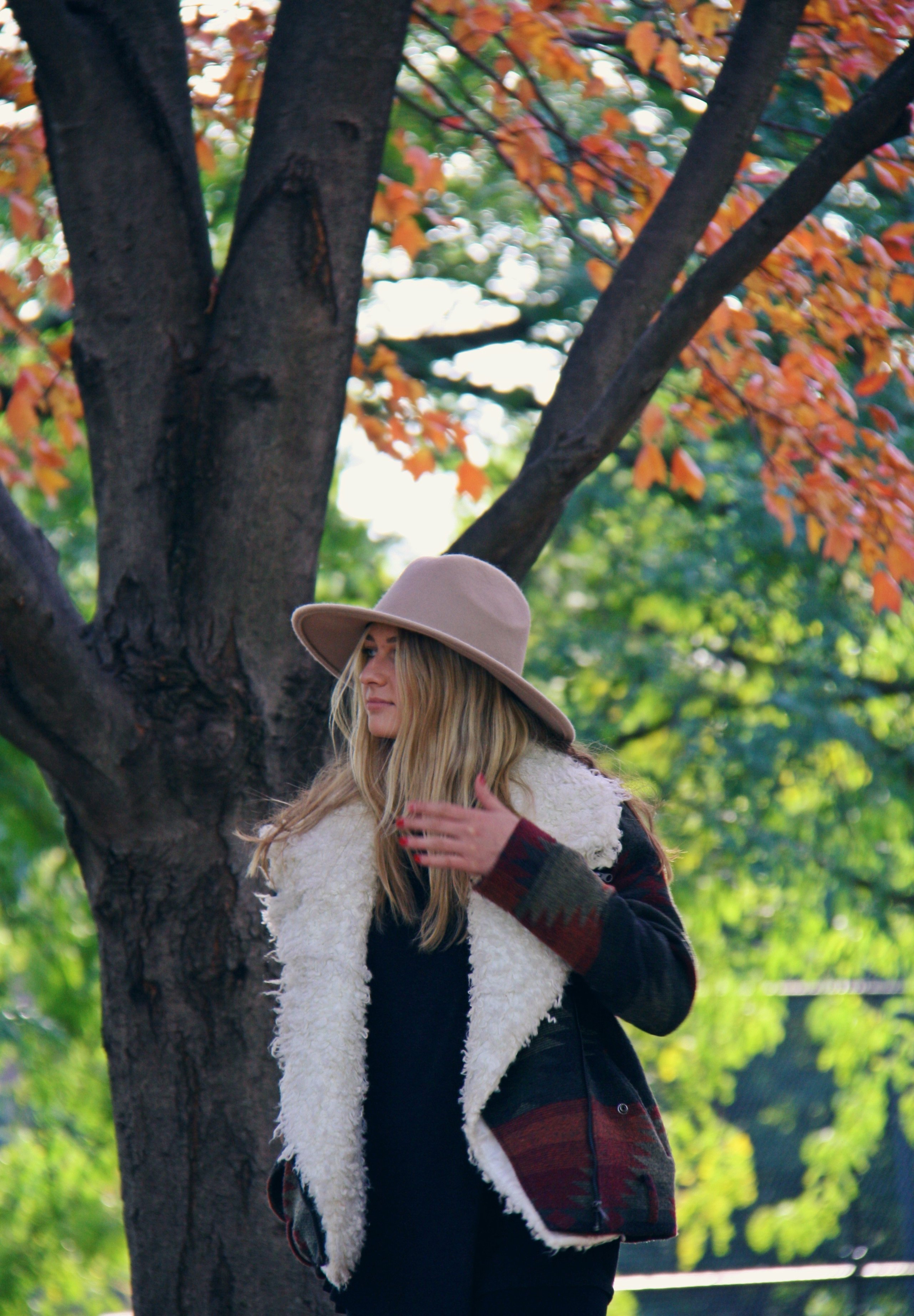 Boho Girl With Hat By Tree