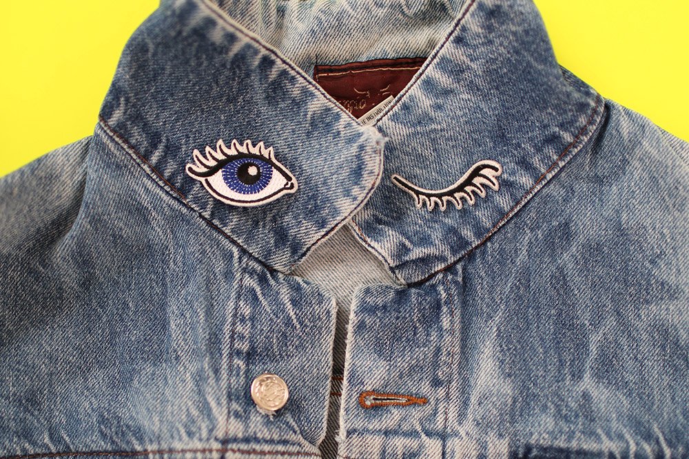 Denim Jean Jacket Wink Patches Eyes