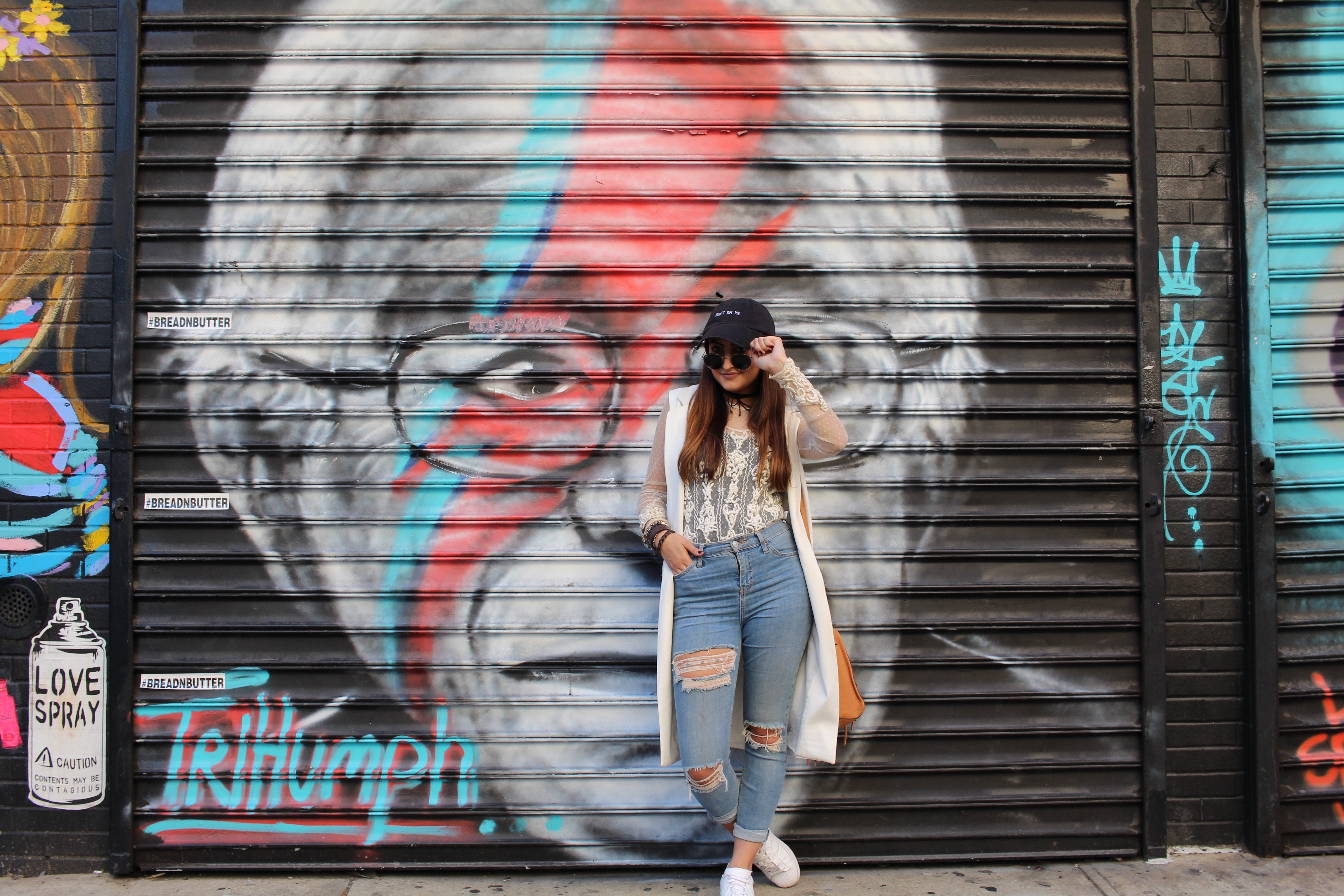 Girl In Baseball Cap Against Mural Ootd 4