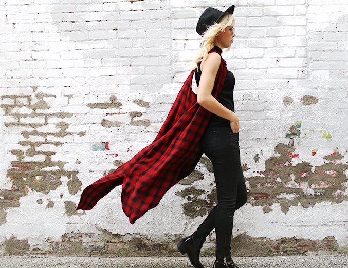 The Lalaplaid Duster Brick Wall Girl Walking