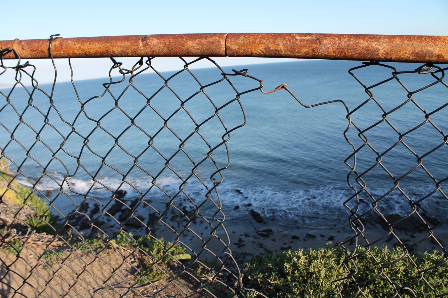 Fence Broken Ocean Plants Hiking Adventure Fun Original