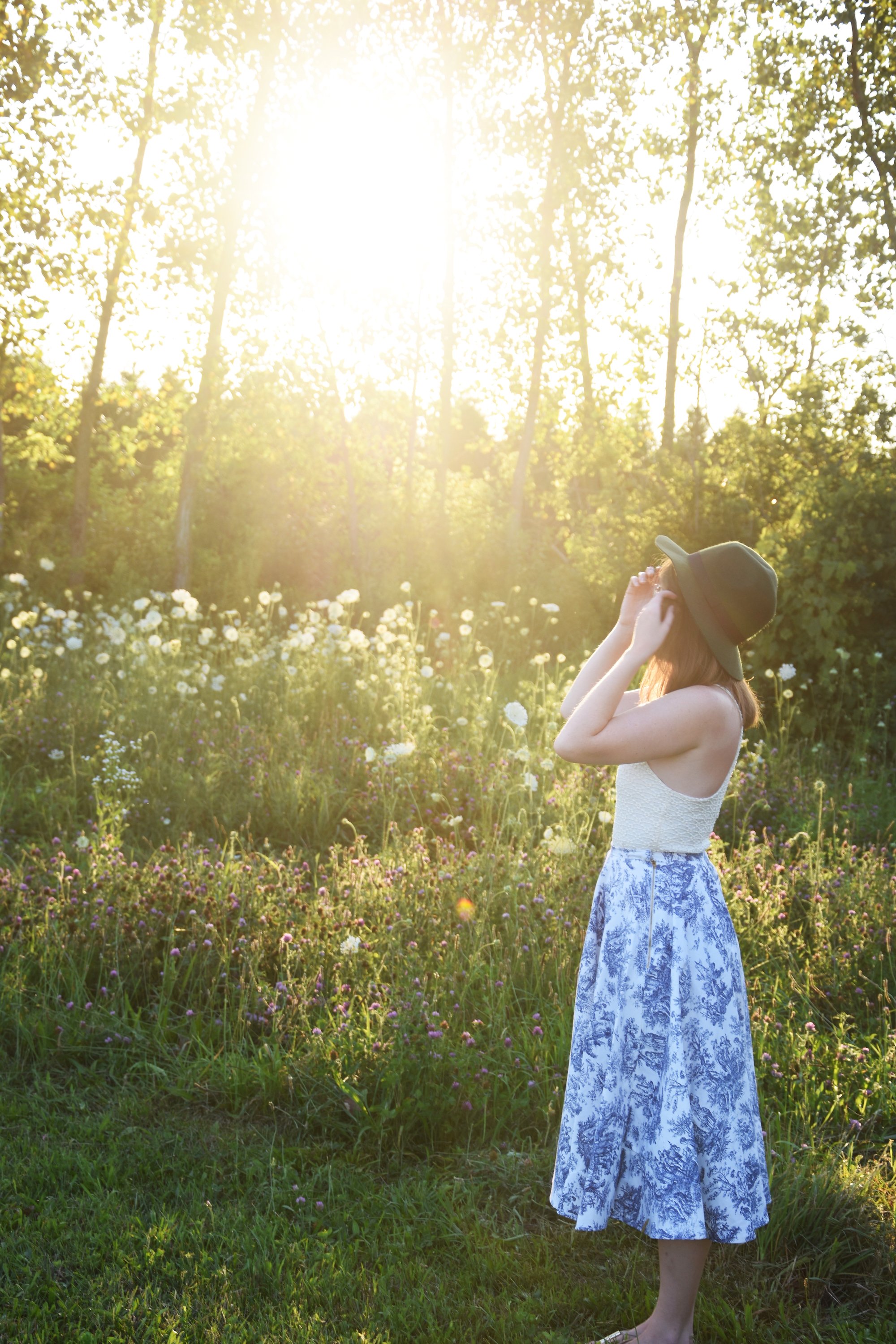 Girl In Porcelain Print Skirt In Feild 2