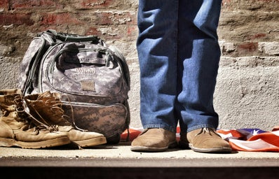 army boots and backpack