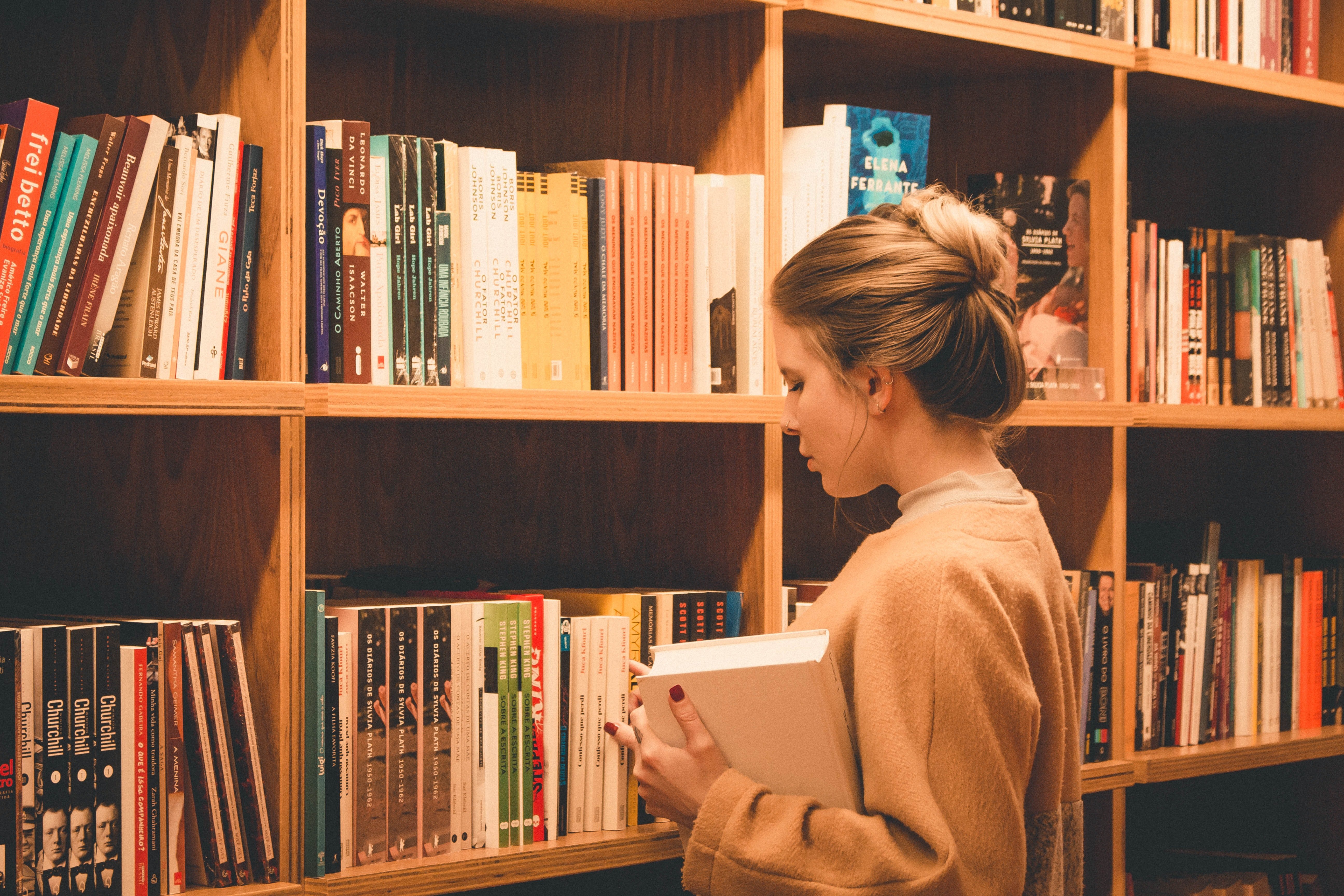 woman in library