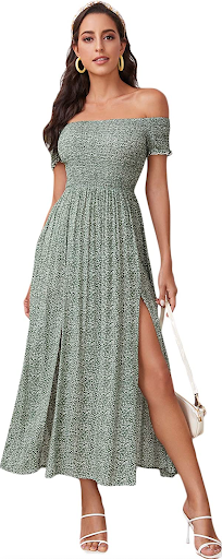 green floral off shoulder maxi dress spring outfits