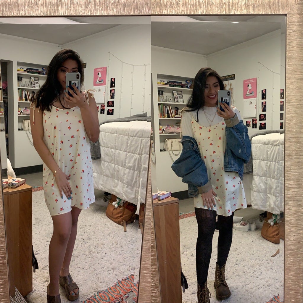spring outfit mirror selfie