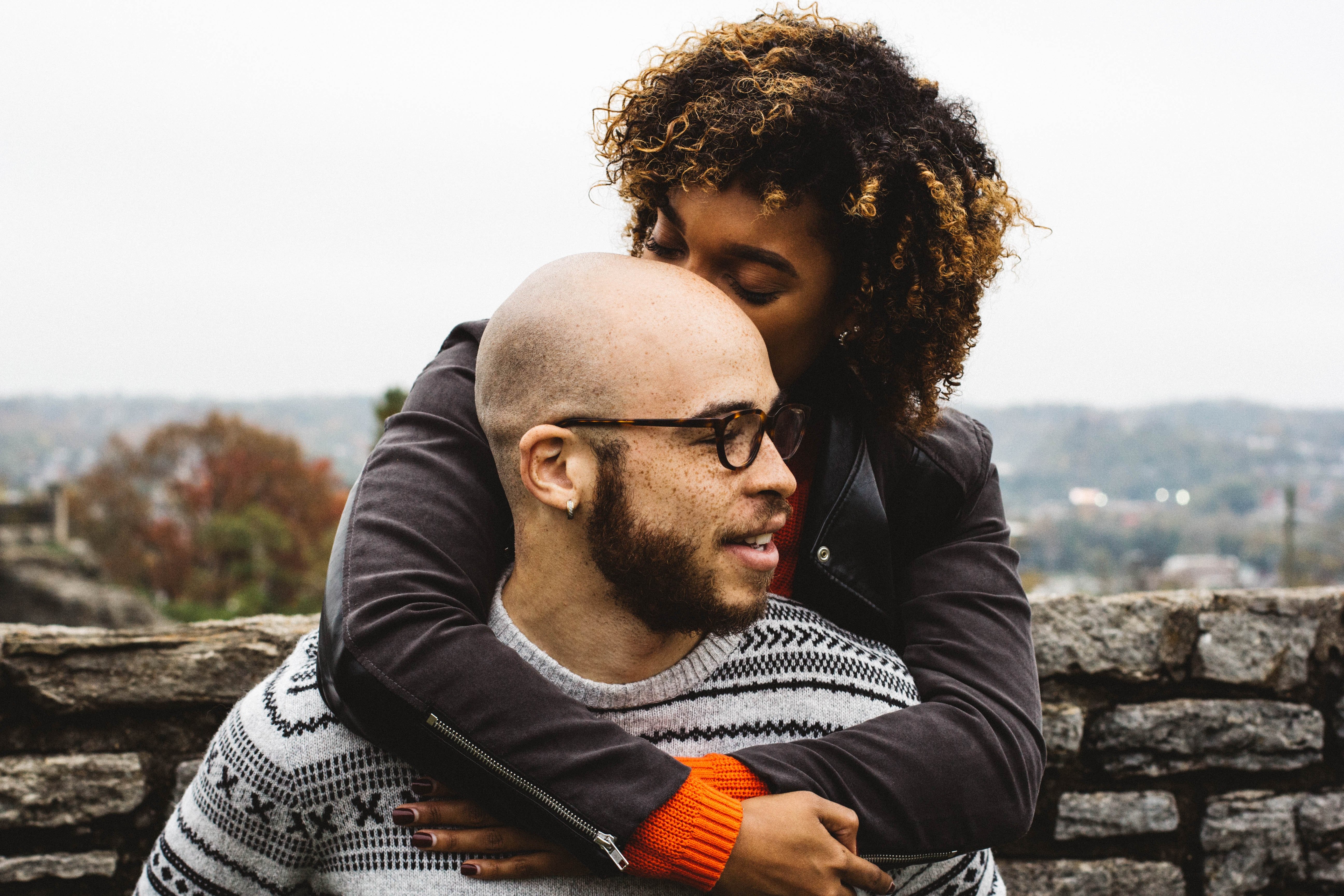 couple embracing outdoors