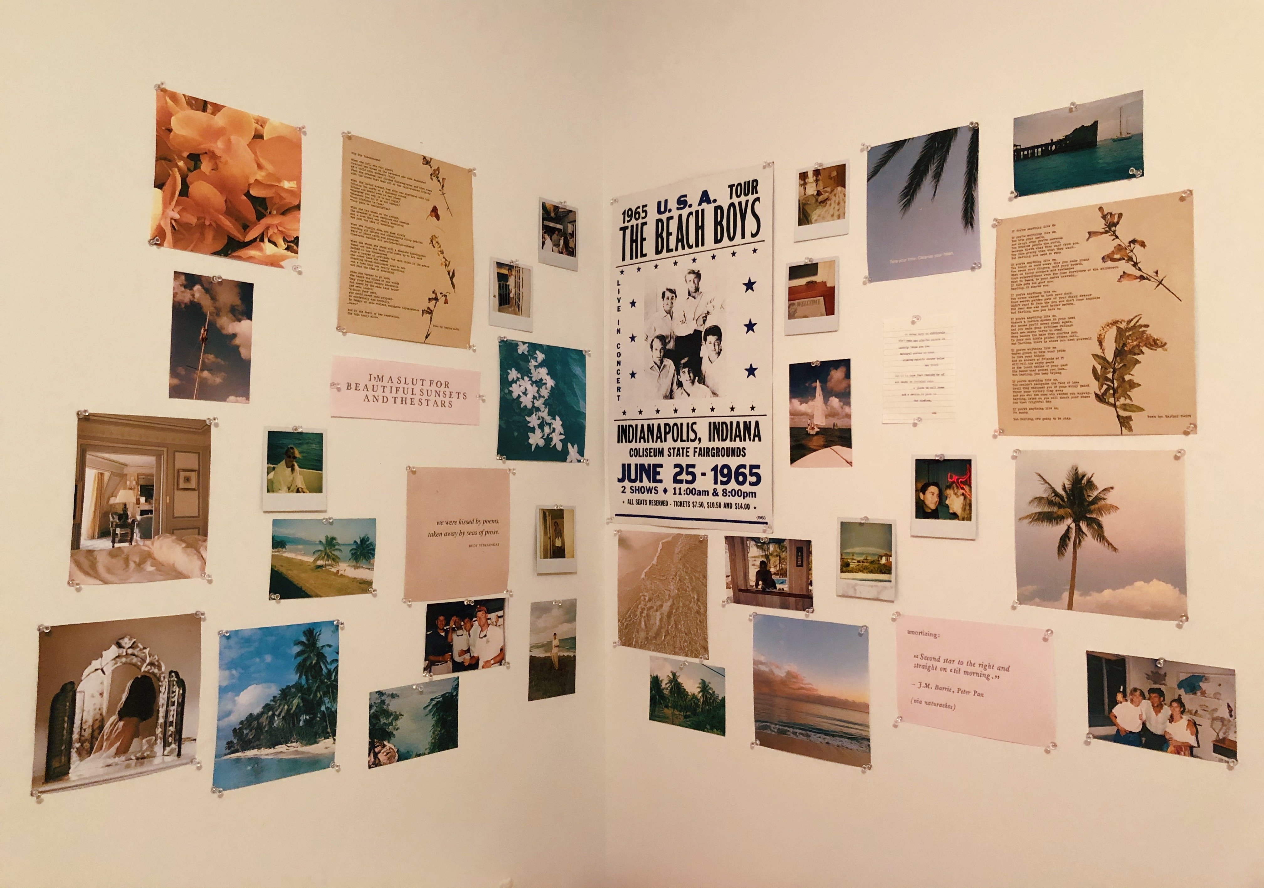 Pictures posted on a corner of bedroom wall