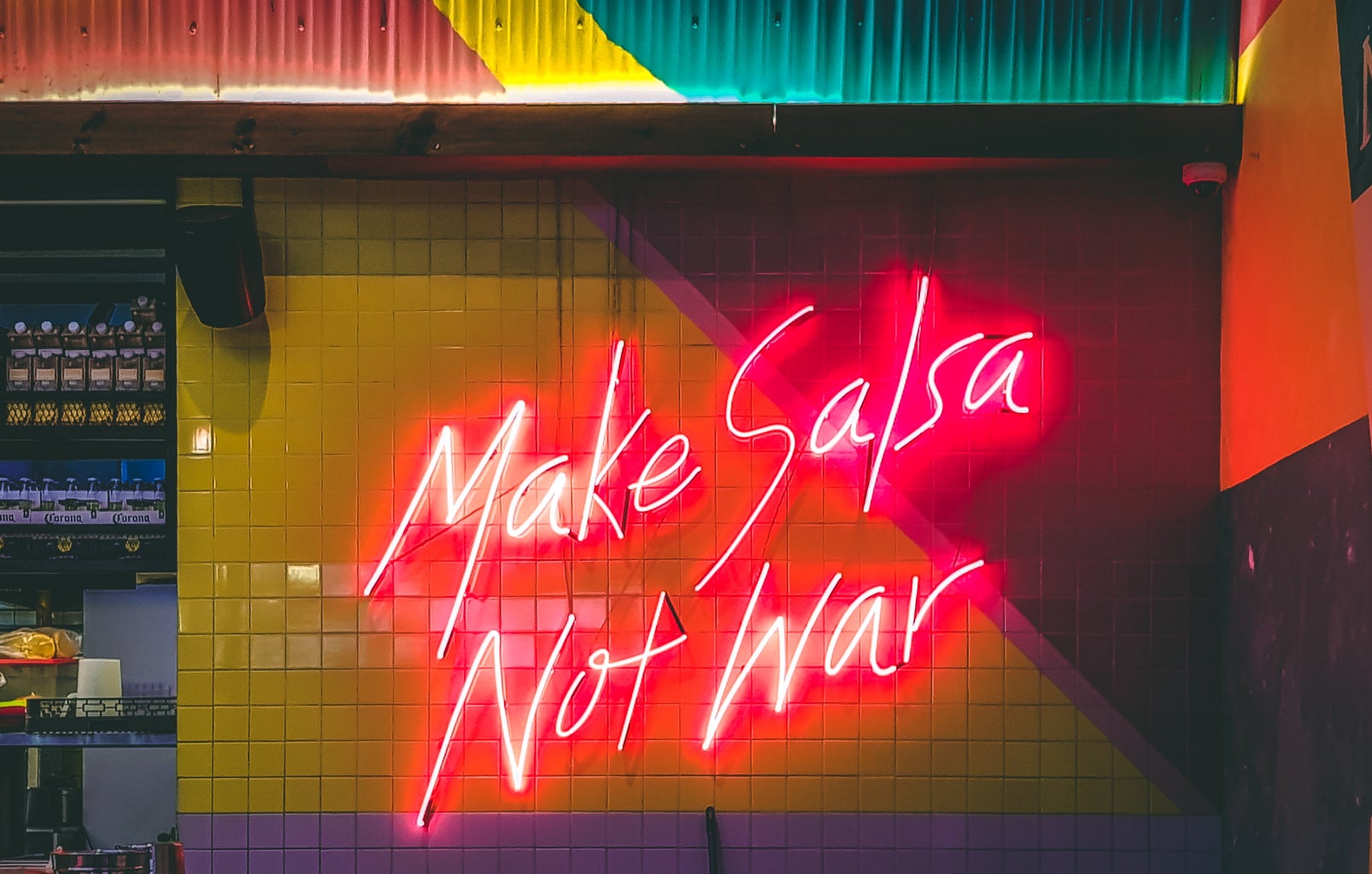 Make salsa not war neon sign