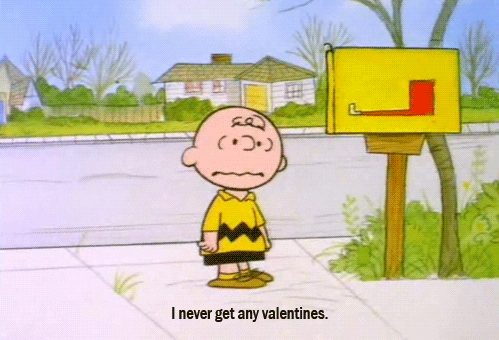 Gif of Charlie Brown saying he'll never get a valentine
