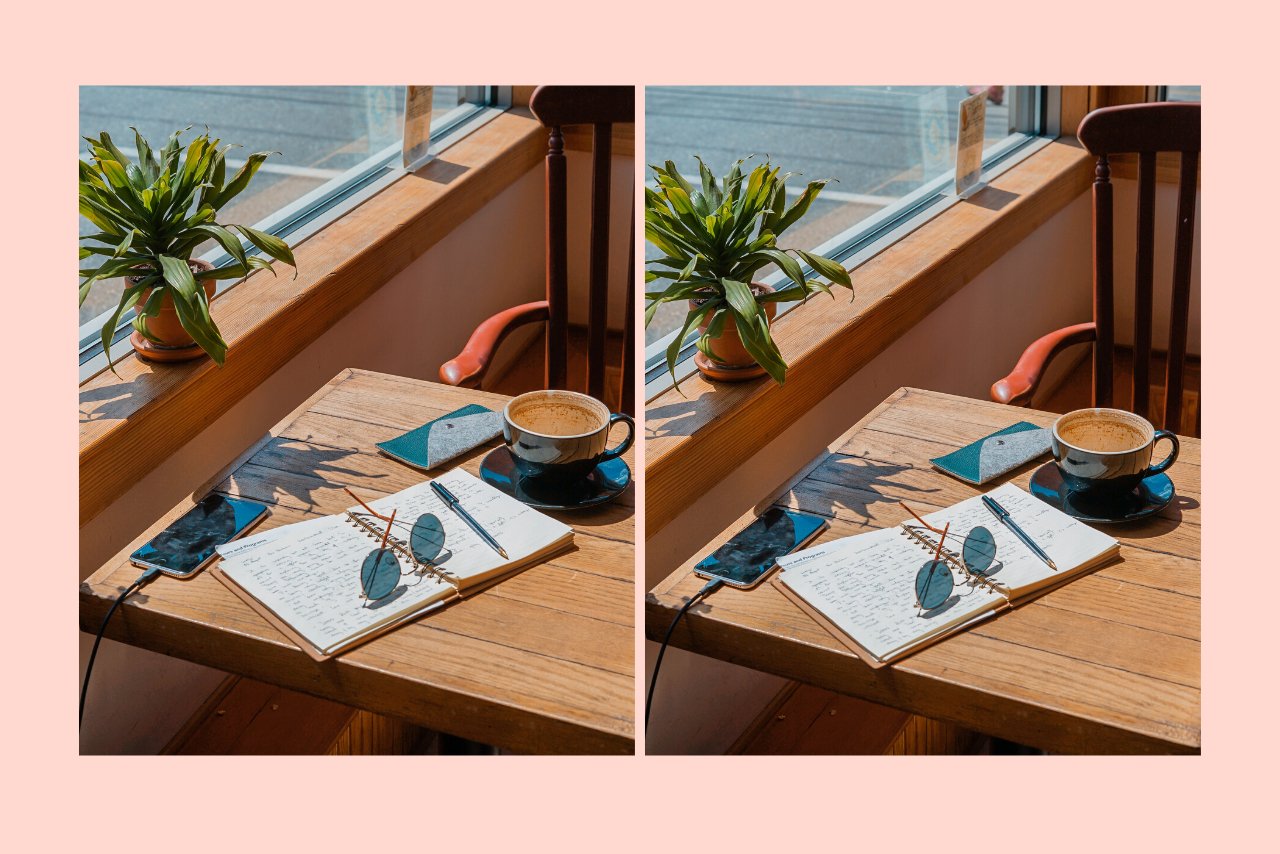 journal on a table with coffee at a restaurant