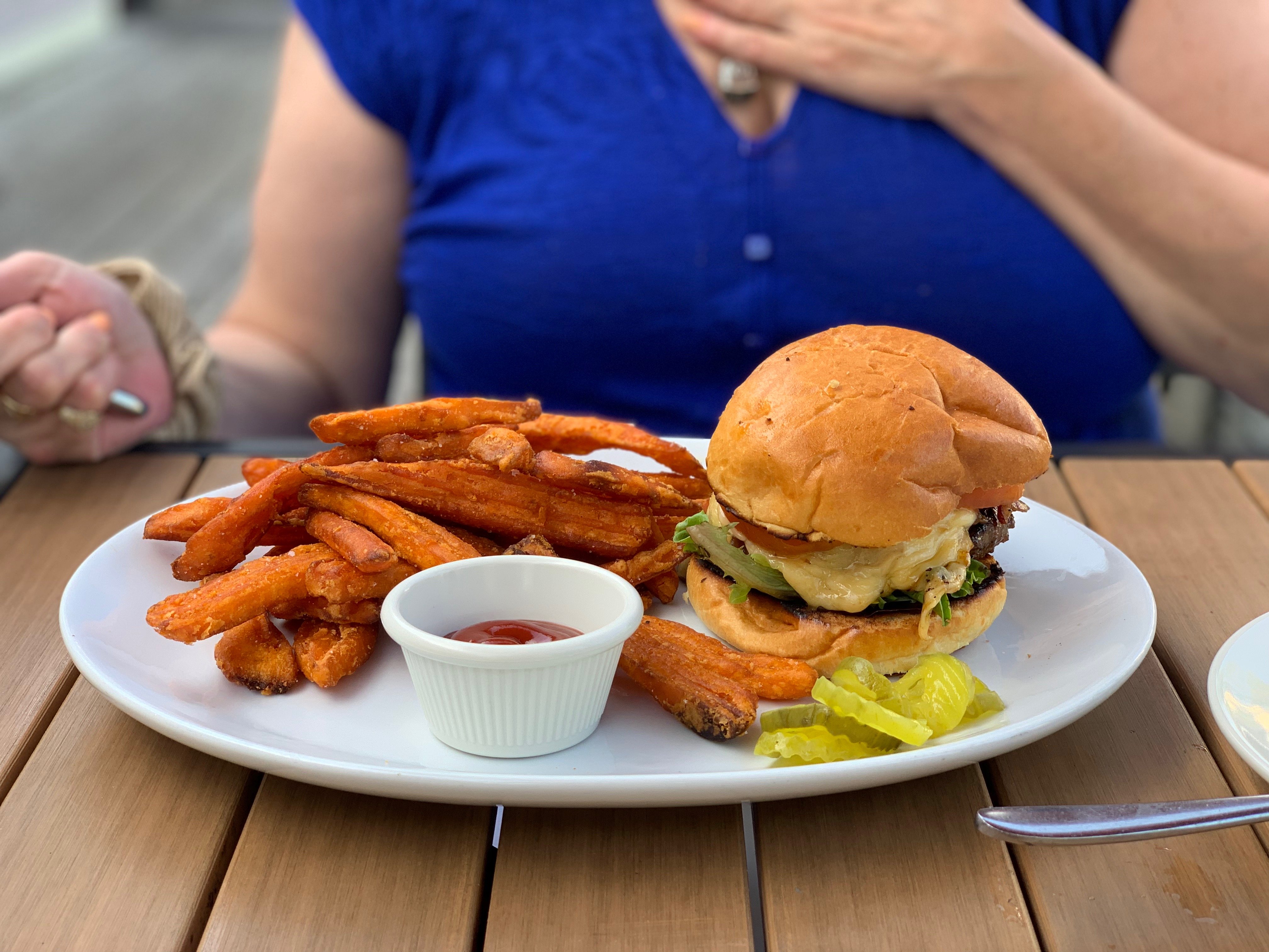 Burger with sweet potato fries