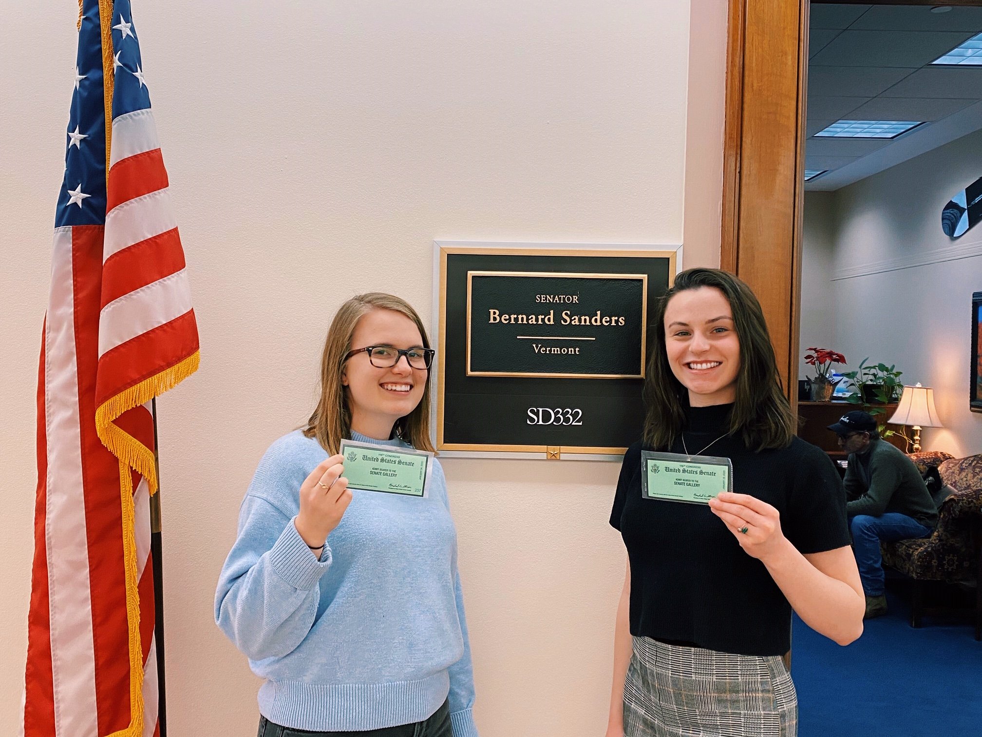 Photo of a friend and I outside of Senator Bernie Sanders\' office