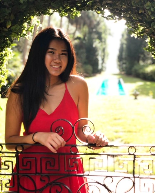 Amber in a red dress