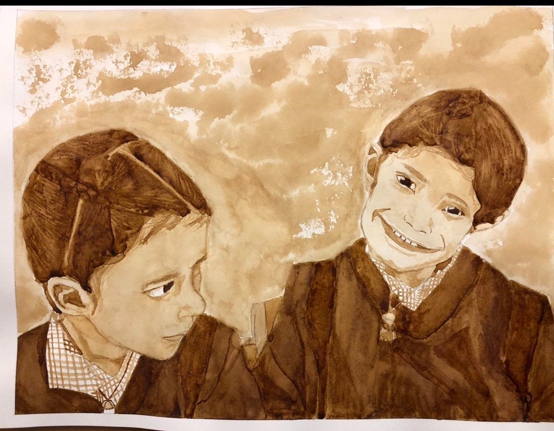 coffee paintings painted by me- two girls