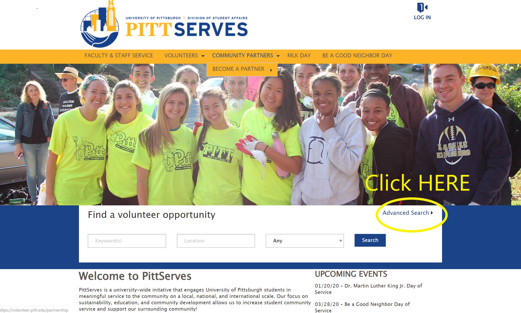 Screenshot for instructions volunteering
