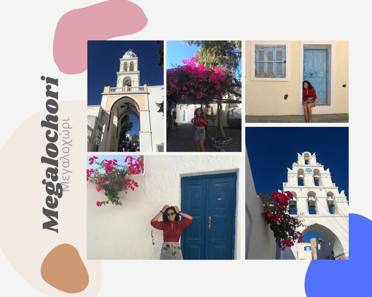 Collage of images with my friends in Megalochori, Santorini